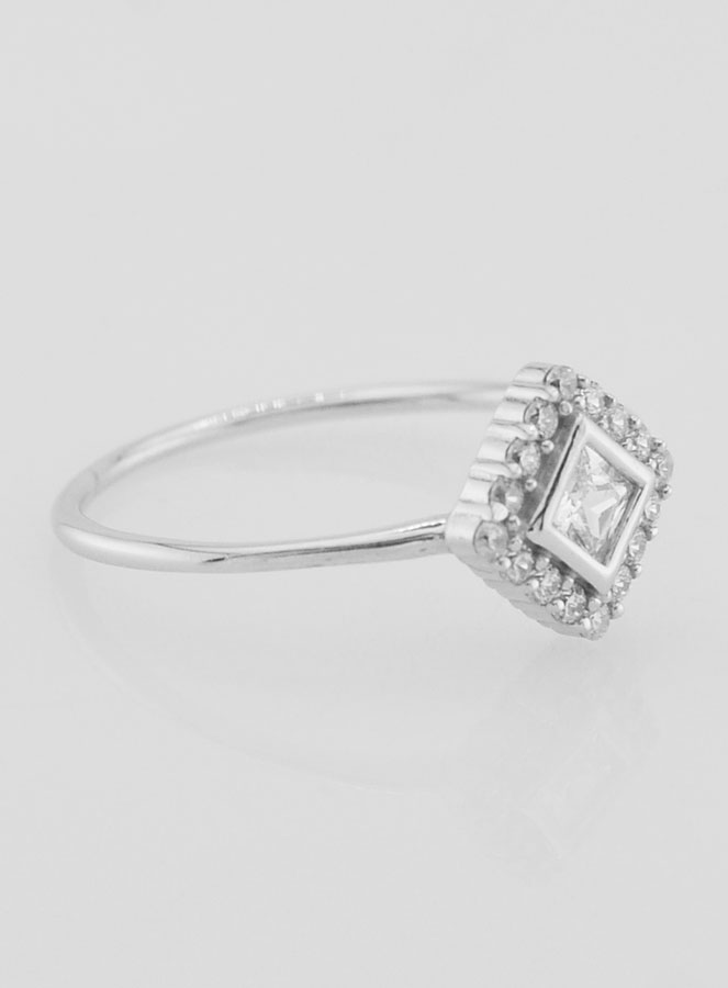 Anillo solitario de plata rodiada y circonitas - Talla 56 (pic 3)