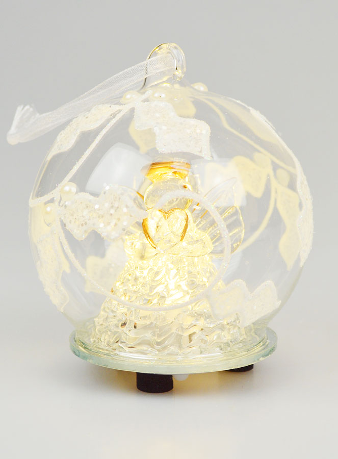 Adorno navideño de cristal con ángel iluminado - 8 cm (pic 1)