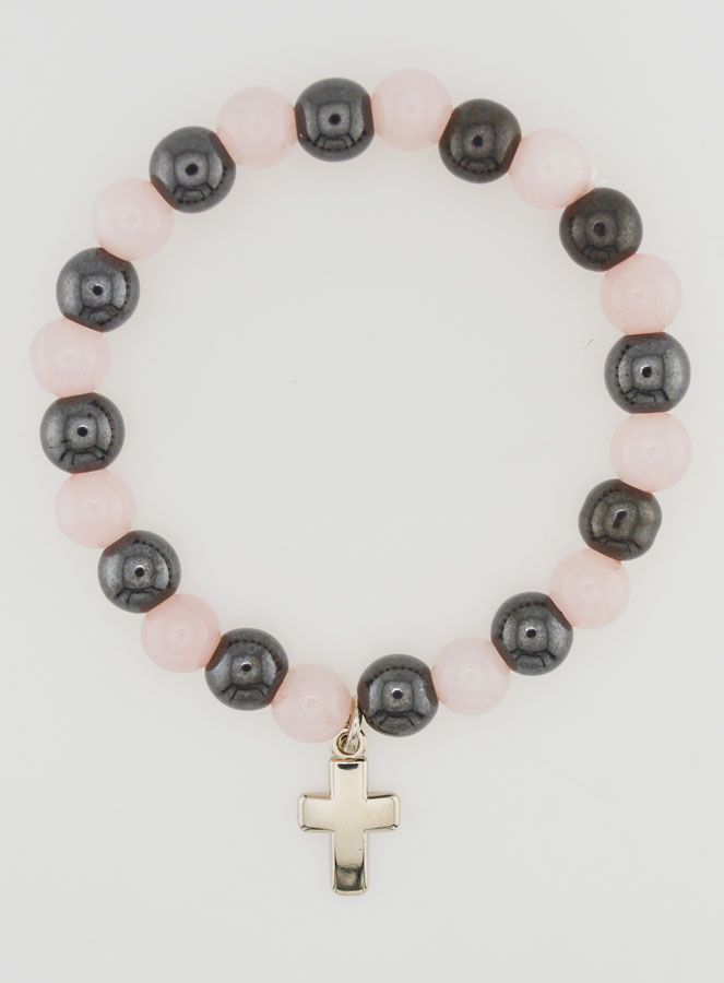 Pulsera de Piedra Natural - Cuarzo Rosa y Hematita 8mm (pic 1)