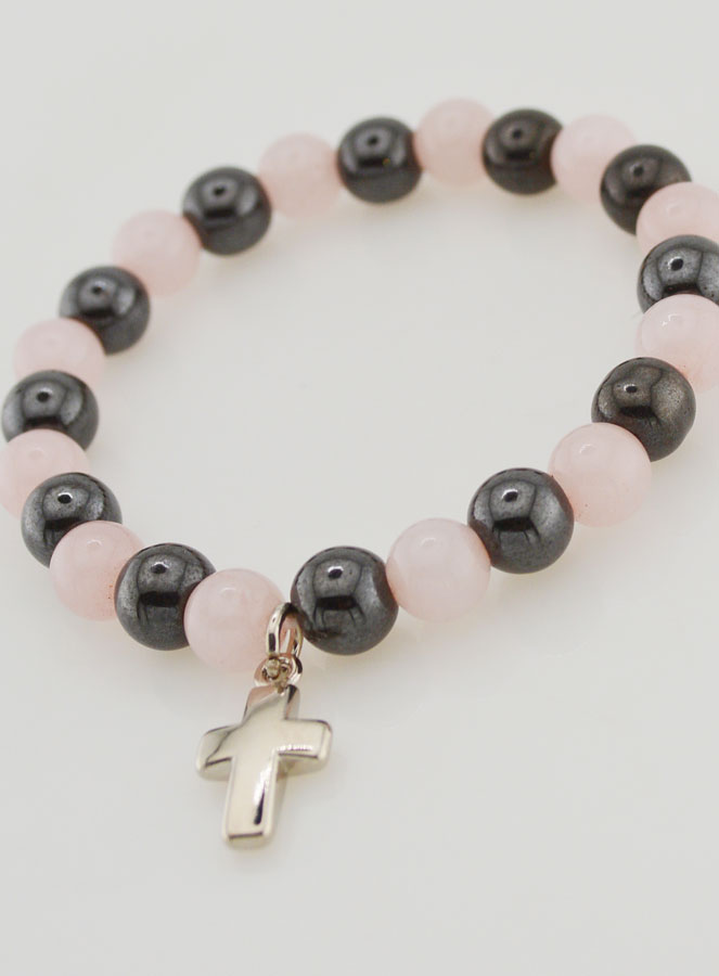 Pulsera de Piedra Natural - Cuarzo Rosa y Hematita 8mm (pic 4)