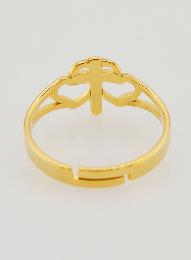 Anillo religioso ajustable con cruz y corazones - Dorado (pic 4)