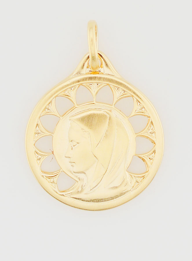 Medalla de la Virgen María calada y chapada en oro - 20 mm (pic 1)