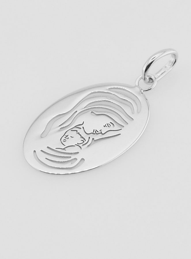 Medalla ovalada de la Virgen con el Niño en plata - 20 mm (pic 4)