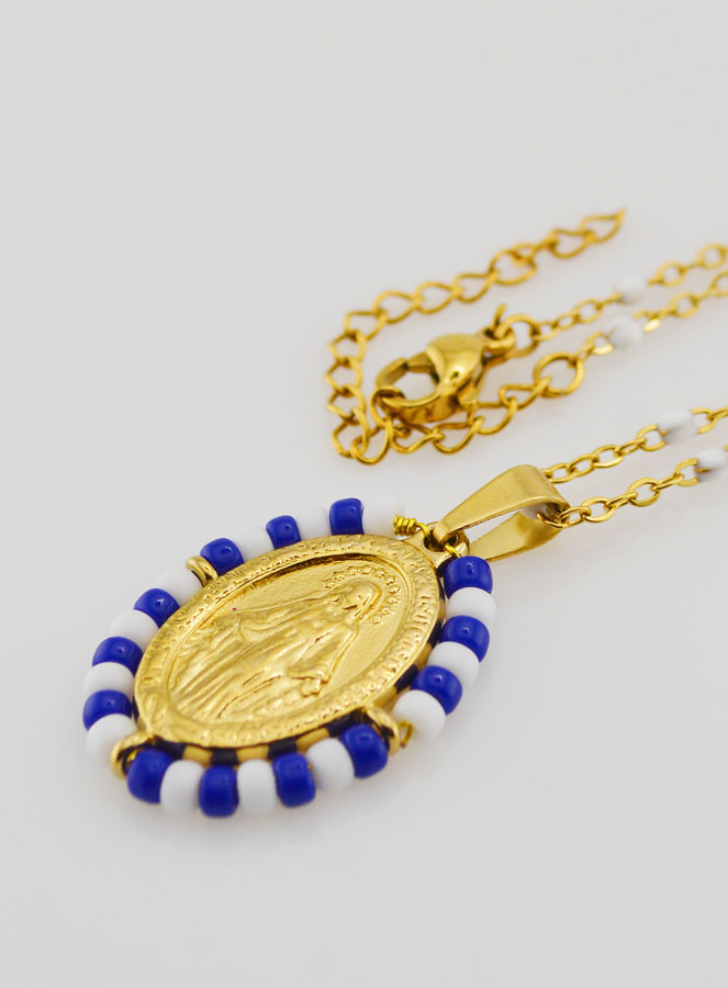 Medalla Milagrosa Marinera y Cadena con Perlas Blancas (pic 1)