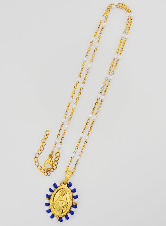 Medalla Milagrosa Marinera y Cadena con Perlas Blancas (pic 2)