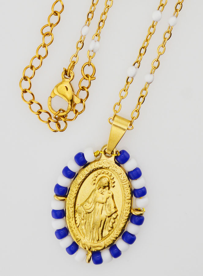 Medalla Milagrosa Marinera y Cadena con Perlas Blancas (pic 4)