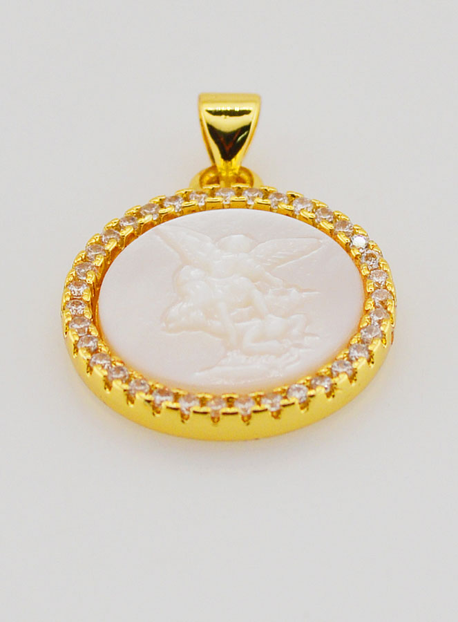 Medalla de San Miguel, latón y nácar - 22 mm (pic 2)