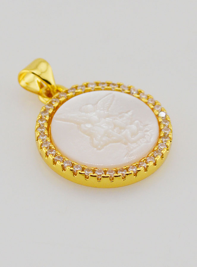 Medalla de San Miguel, latón y nácar - 22 mm (pic 3)