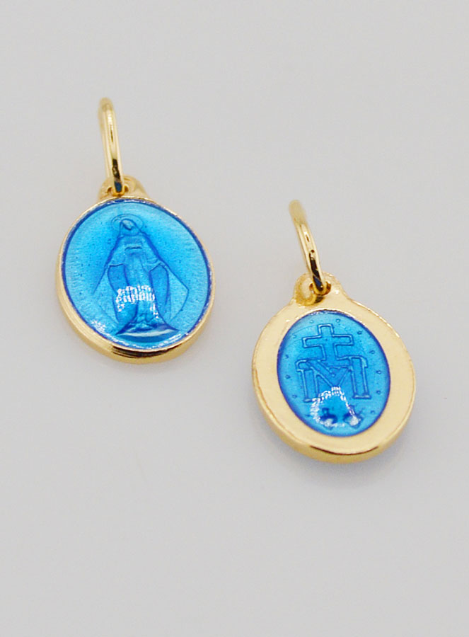 Medalla Milagrosa en Plata Dorada y Esmalte Azul - 13mm (pic 2)