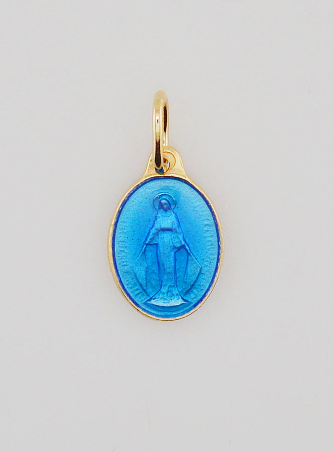 Medalla Milagrosa en Plata Dorada y Esmalte Azul - 13mm (pic 3)