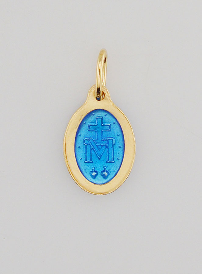Medalla Milagrosa en Plata Dorada y Esmalte Azul - 13mm (pic 4)