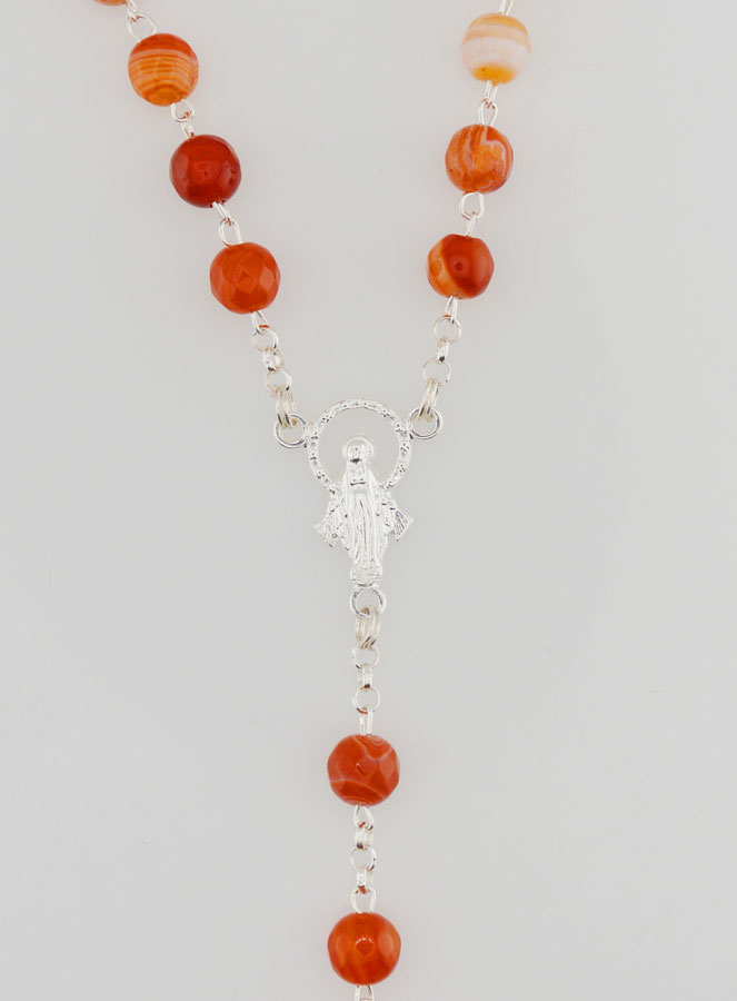 Rosario de la Virgen Milagrosa en plata de ley 925 y cornalina (pic 4)