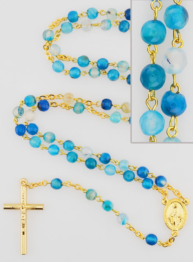 Rosario de la Medalla Milagrosa en Ágata - Cadena de Oro (pic 1)