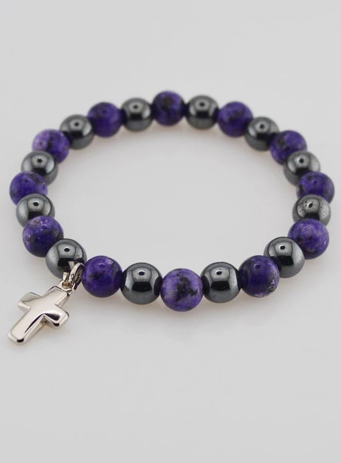 Pulsera en piedra natural de charoíta y hematita (pic 3)