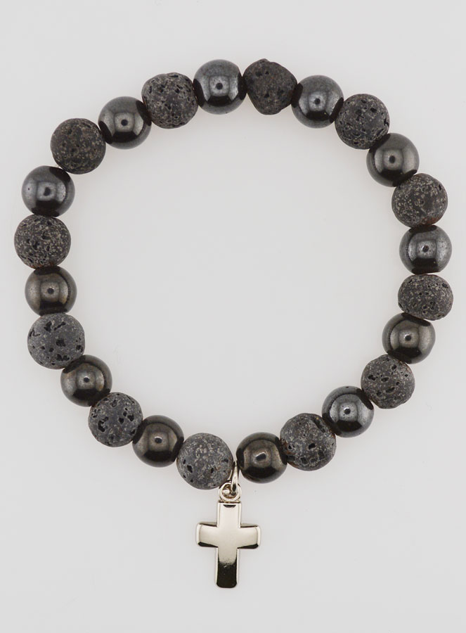 Pulsera con Cruz - Hematita y Piedra de Lava (pic 1)