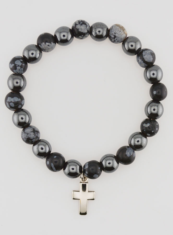 Pulsera con Cruz - Hematita y Obsidiana Nieve (pic 1)