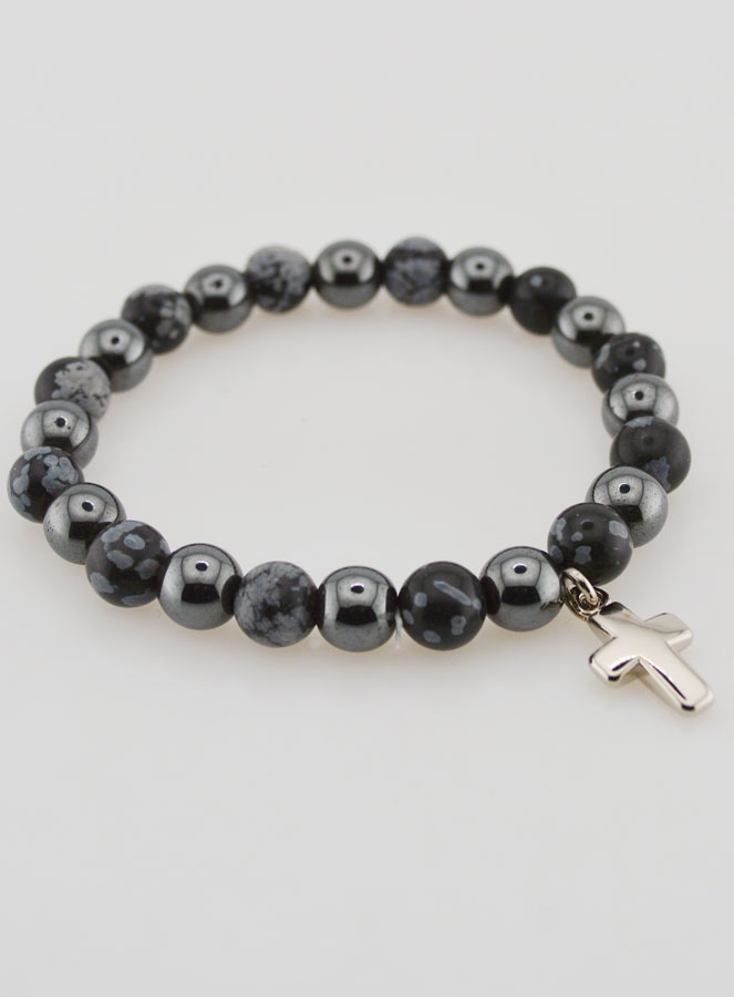 Pulsera con Cruz - Hematita y Obsidiana Nieve (pic 4)