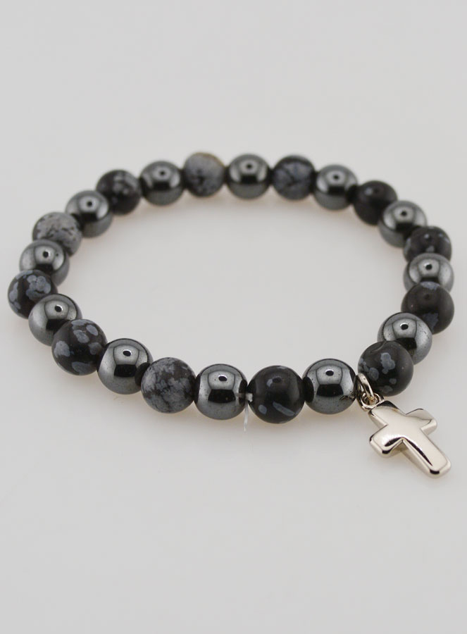 Pulsera en Piedras Naturales - Obsidiana de Nieve y Hematita (pic 4)