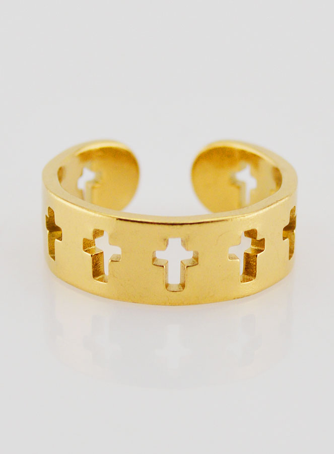 Anillo Religioso Ajustable en Acero Inoxidable Dorado (pic 1)