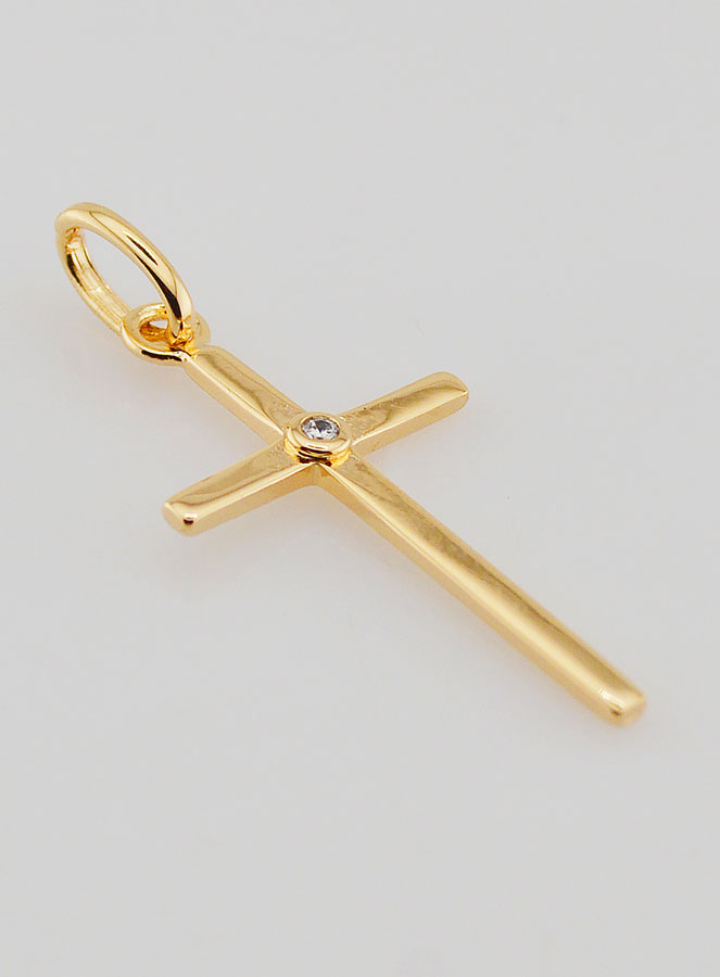 Colgante de cruz bañado en oro y circonita (pic 3)