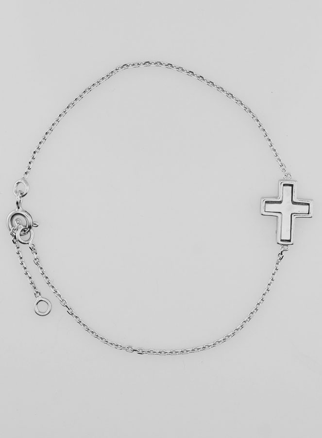 Pulsera religiosa de plata y cruz de nácar (pic 1)