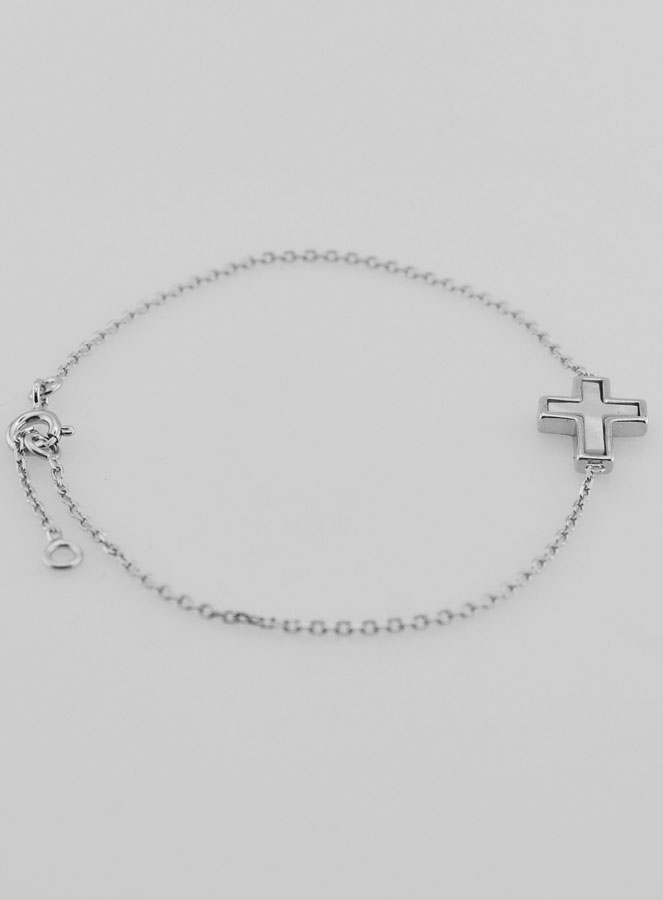 Pulsera religiosa de plata y cruz de nácar (pic 2)