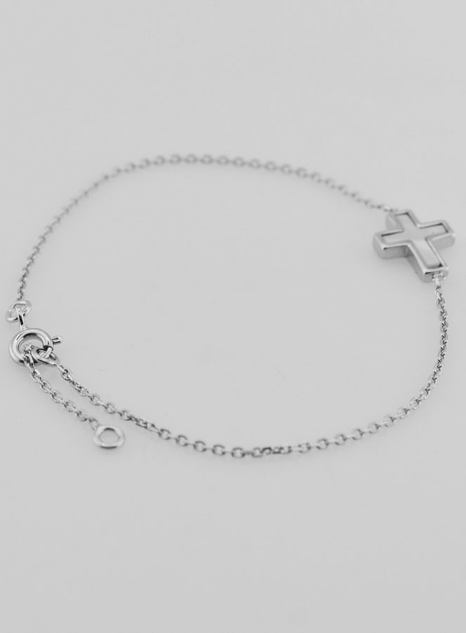 Pulsera religiosa de plata y cruz de nácar (pic 4)