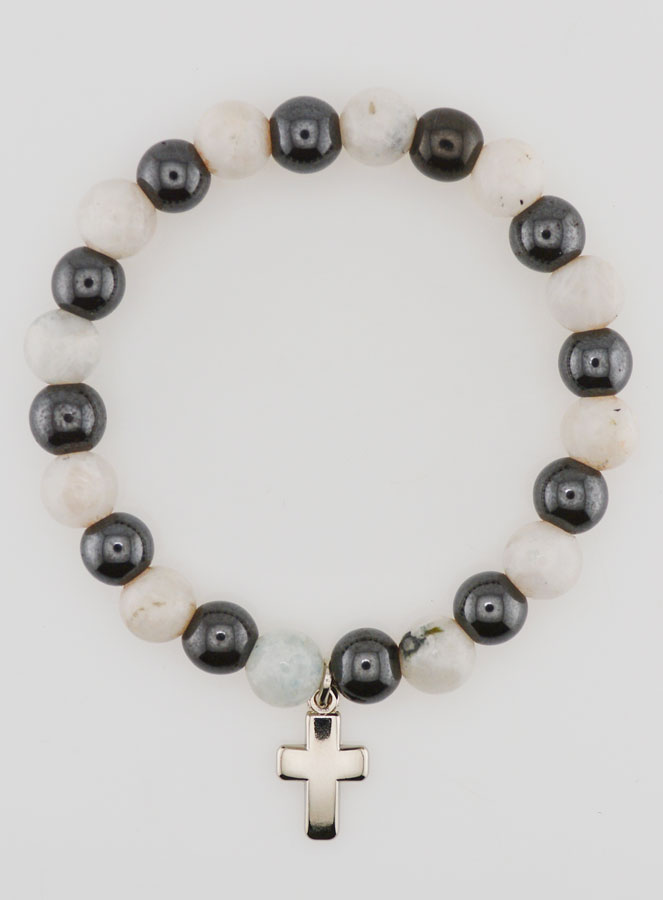 Pulsera con Cruz - Hematita y Piedra de Luna (pic 1)