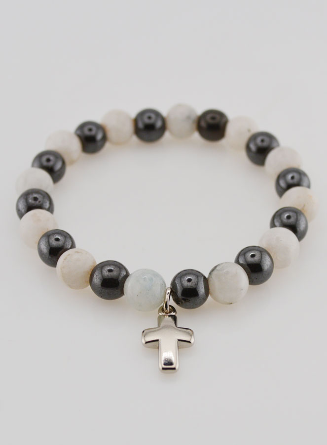 Pulsera con Cruz - Hematita y Piedra de Luna (pic 2)