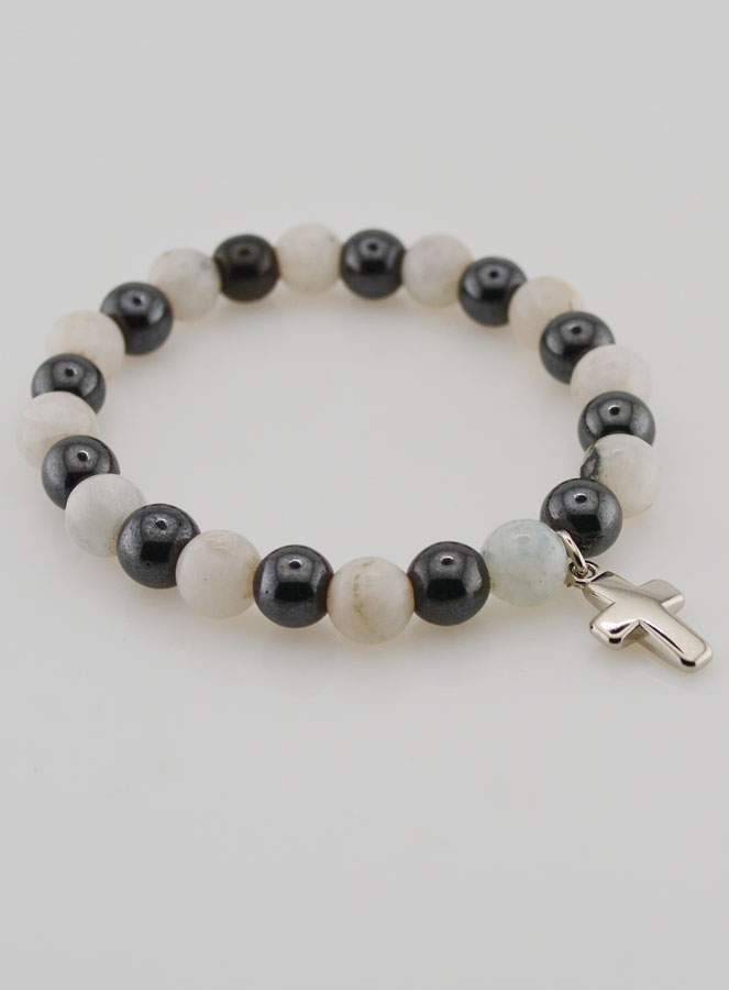 Pulsera con Cruz - Hematita y Piedra de Luna (pic 4)