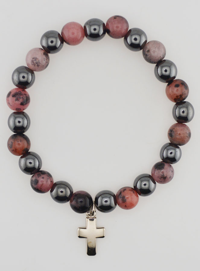 Pulsera con Cruz - Hematita y Rodonita (pic 1)