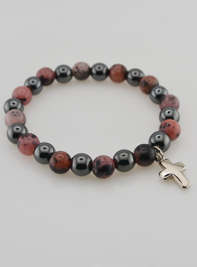 Pulsera con Cruz - Hematita y Rodonita (pic 4)