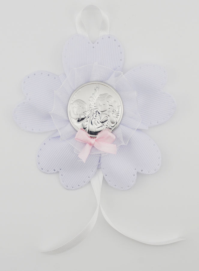 Regalo de Bautizo - Medalla de Cuna con Flores - Ángel de la Guarda (pic 1)