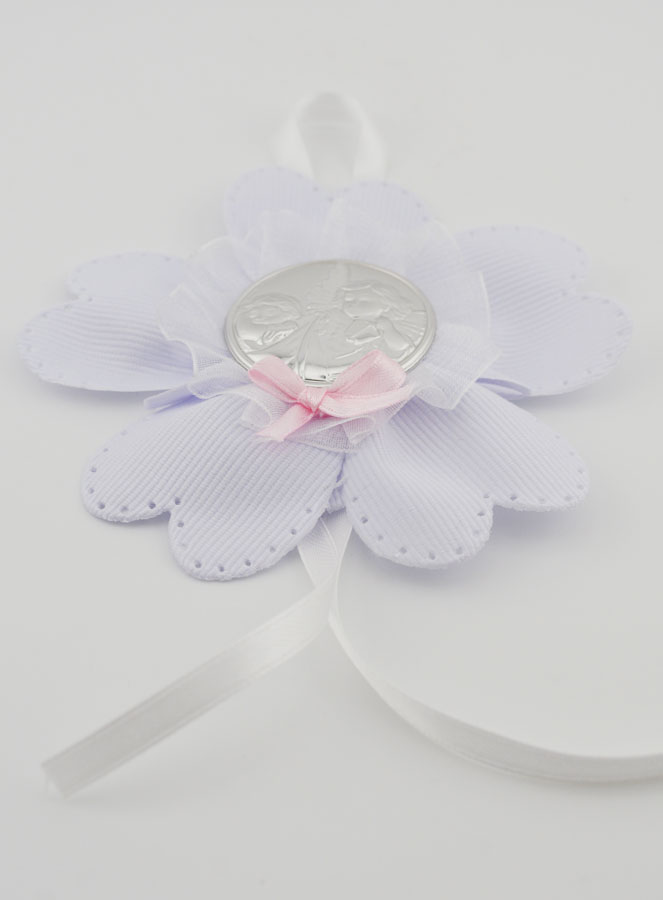 Regalo de Bautizo - Medalla de Cuna con Flores - Ángel de la Guarda (pic 2)