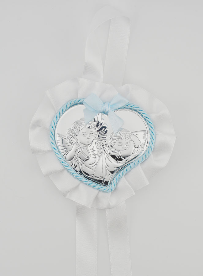 Regalo de Bautizo - Medalla de Cuna con Corazón y Ángel de la Guarda (pic 1)