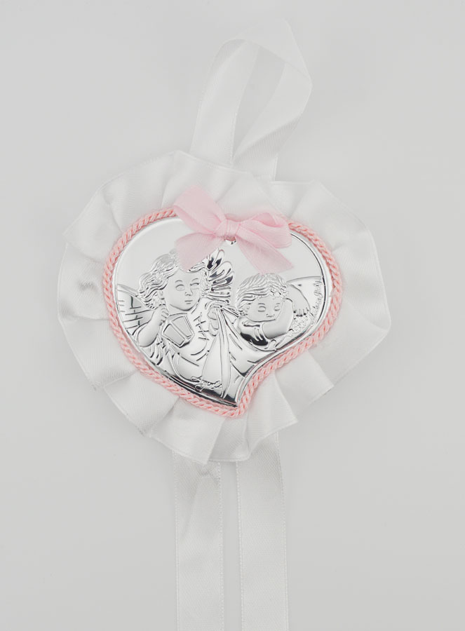 Regalo de Bautizo - Medalla de Cuna con Corazón y Ángel de la Guarda (pic 1)