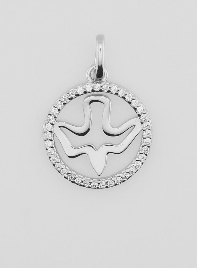 Medalla del Espíritu Santo calada en plata de ley 925 - 15 mm (pic 1)