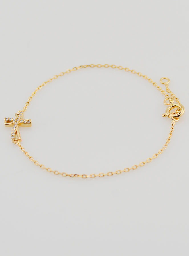 Pulsera religiosa chapada en oro y cruz con pedrería (pic 2)