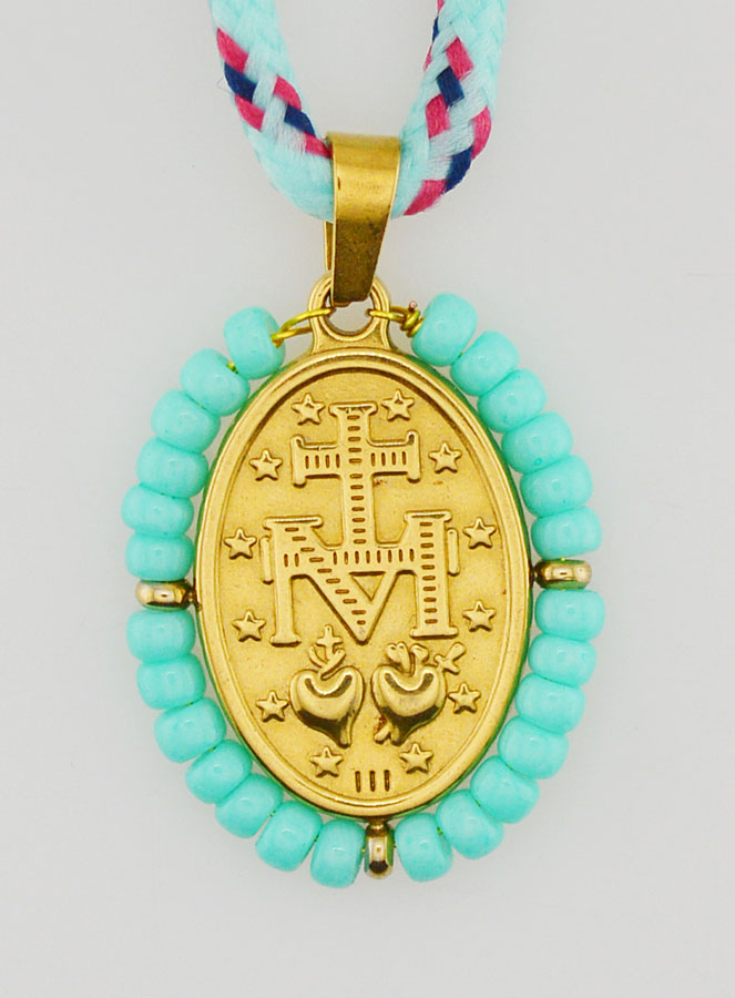 Collar de Medalla Milagrosa y Perlas Verdes (pic 2)