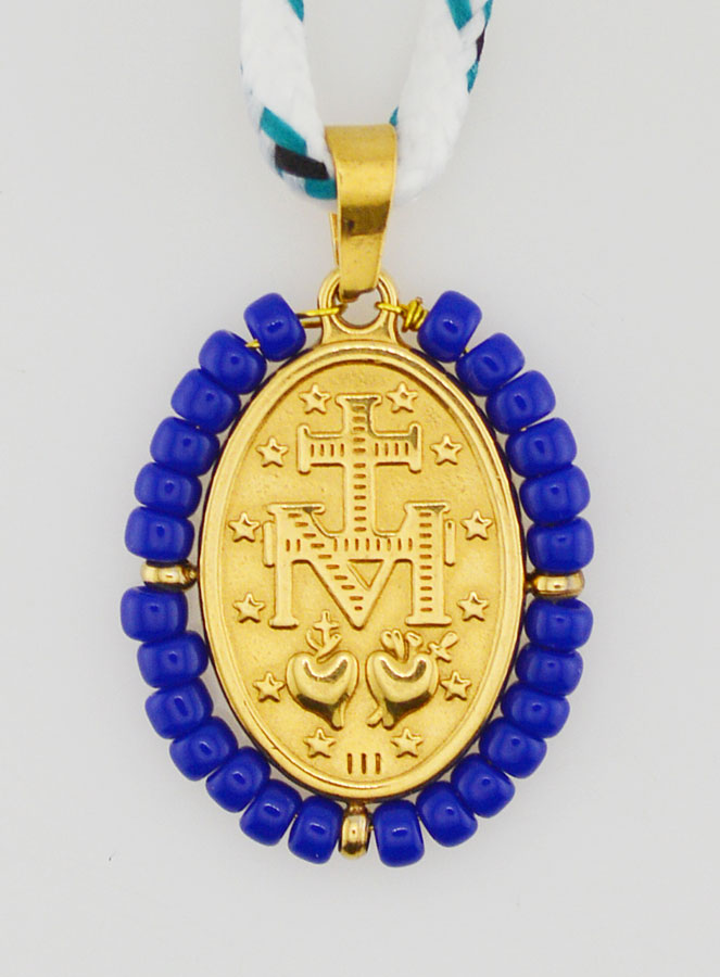 Collar de Medalla Milagrosa y Perlas Azules (pic 2)