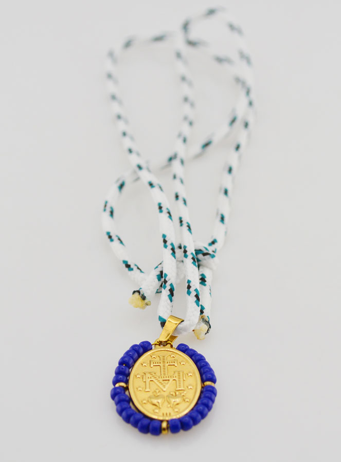 Collar de Medalla Milagrosa y Perlas Azules (pic 4)