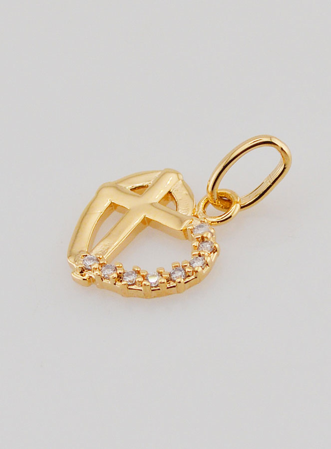 Colgante de Corazón y Cruz Chapado en Oro (pic 3)