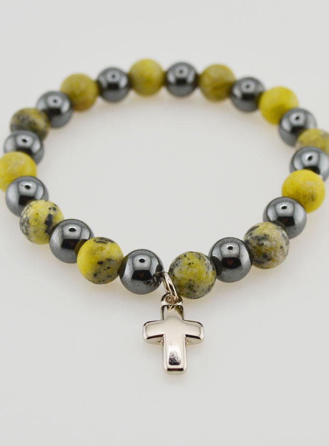 Pulsera con Cruz - Hematita y Serpentina (pic 2)