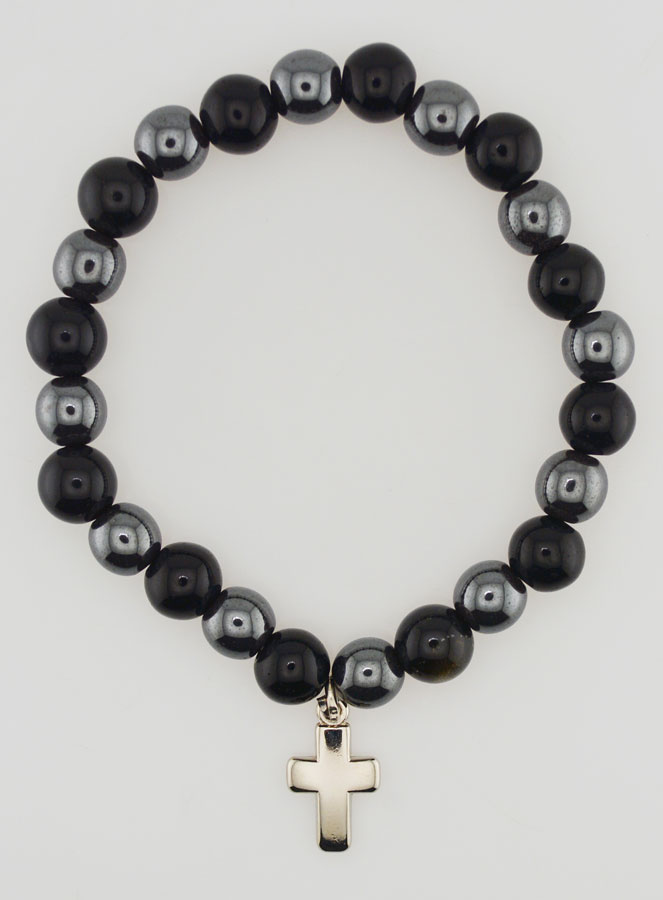 Pulsera con Cruz - Hematita y Obsidiana Dorada. (pic 1)