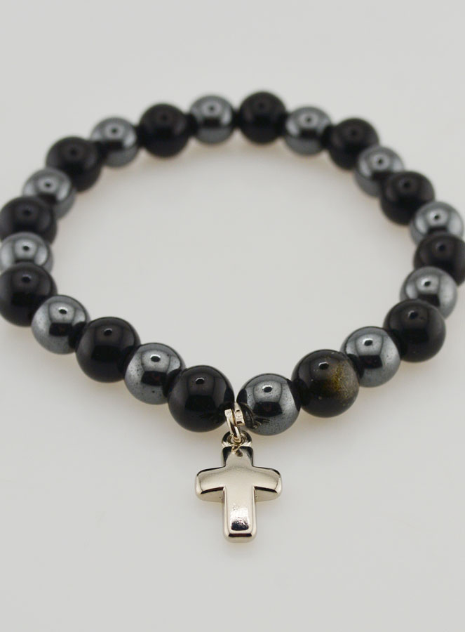 Pulsera con Cruz - Hematita y Obsidiana Dorada. (pic 2)