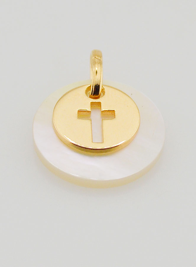 Medalla con ficha bañada en oro y nácar - Cruz (pic 2)