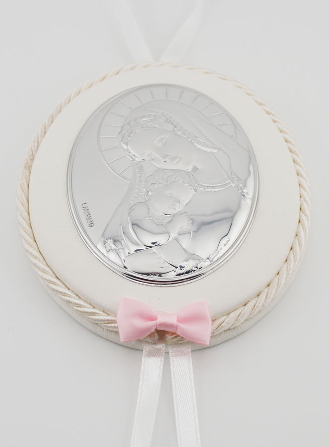 Regalo de Bautizo para Niña - Medalla de Cuero de la Virgen con el Niño (pic 2)