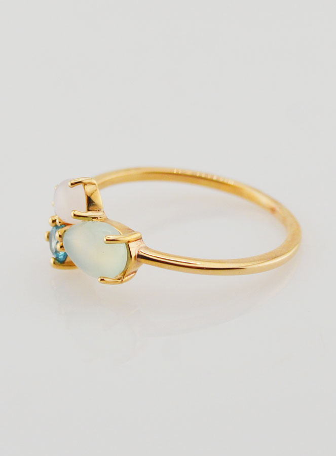Anillo bañado en oro con circonitas y ágata azul - Talla 58 (pic 2)