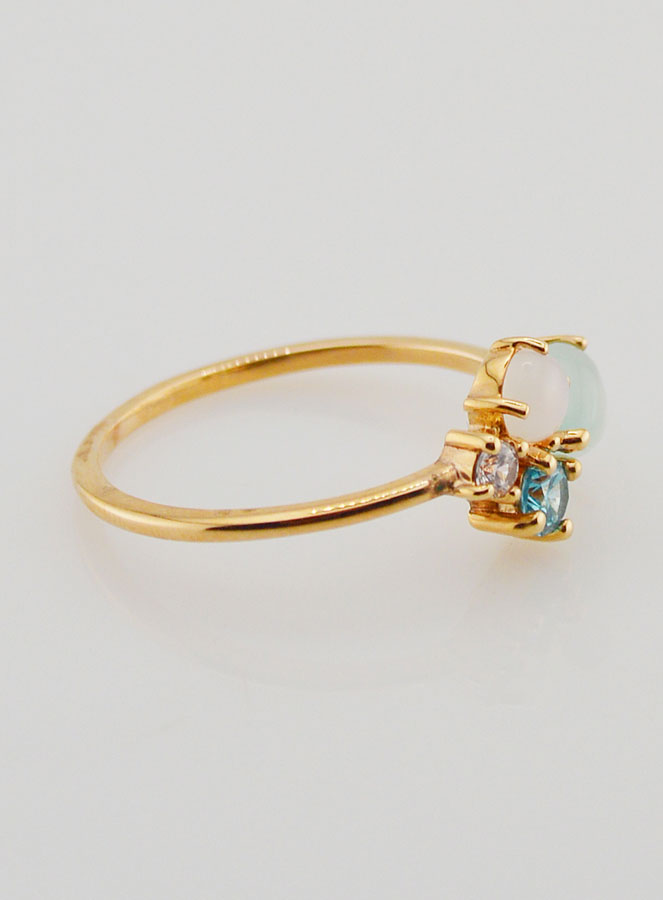 Anillo bañado en oro con circonitas y ágata azul - Talla 58 (pic 3)