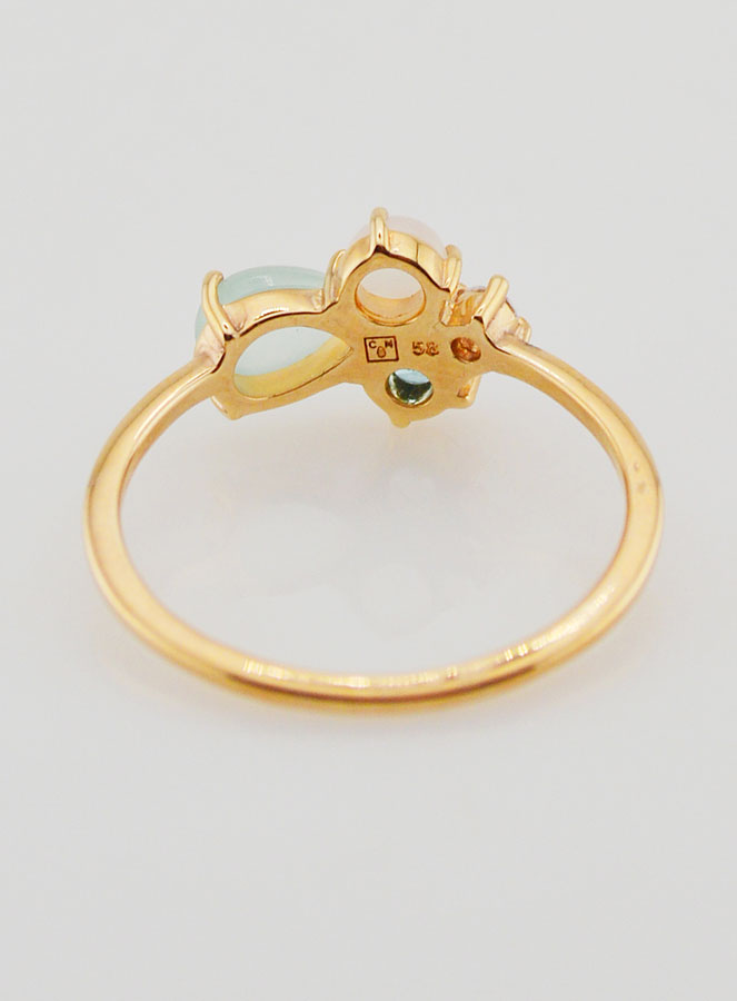 Anillo bañado en oro con circonitas y ágata azul - Talla 58 (pic 4)